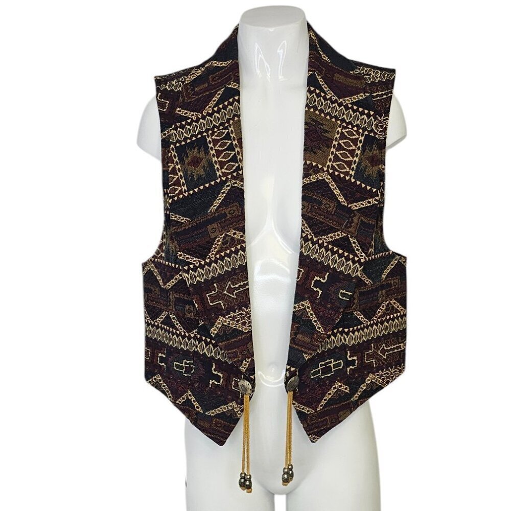SweetGrass Womens Vintage Aztec Western Leather Tassel Vest, Tribal, Size L